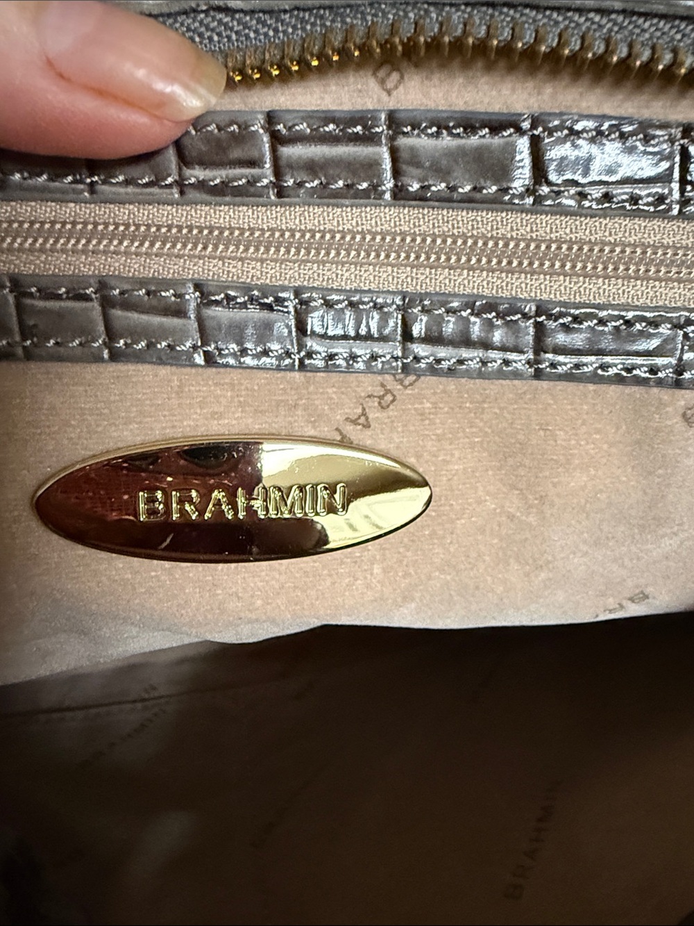 Brahmin Asher Shoulder Bag in Taupe with Cream Bow Charm - Picture 10 of 16